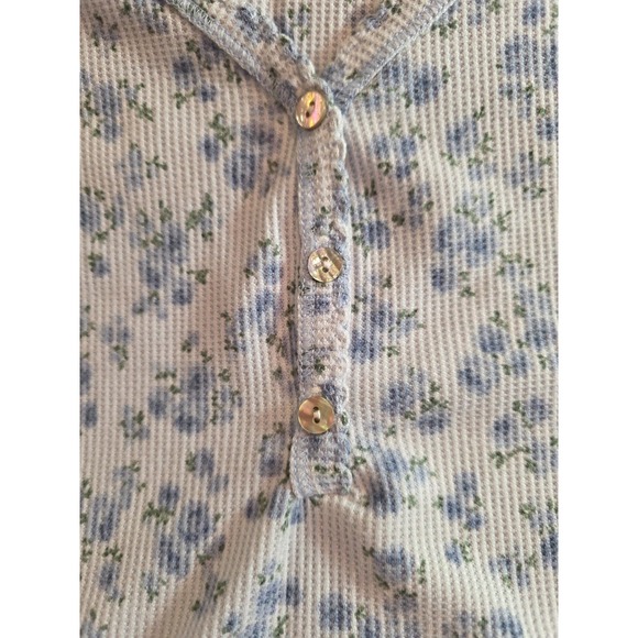 Laura Ashley Blue Ditsy Floral Fine Ribbed Shrt Sleeve Henley Soft Top NWT Sz XL - Picture 5 of 7